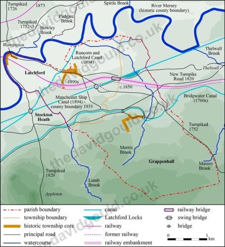 Major early modern routeways around Grappenhall, Cheshire